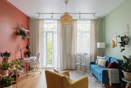 Căn hộ 68m² ấn tượng bởi sự tương phản của màu gạch đất nung ấm áp và xanh bạc hà tươi mát